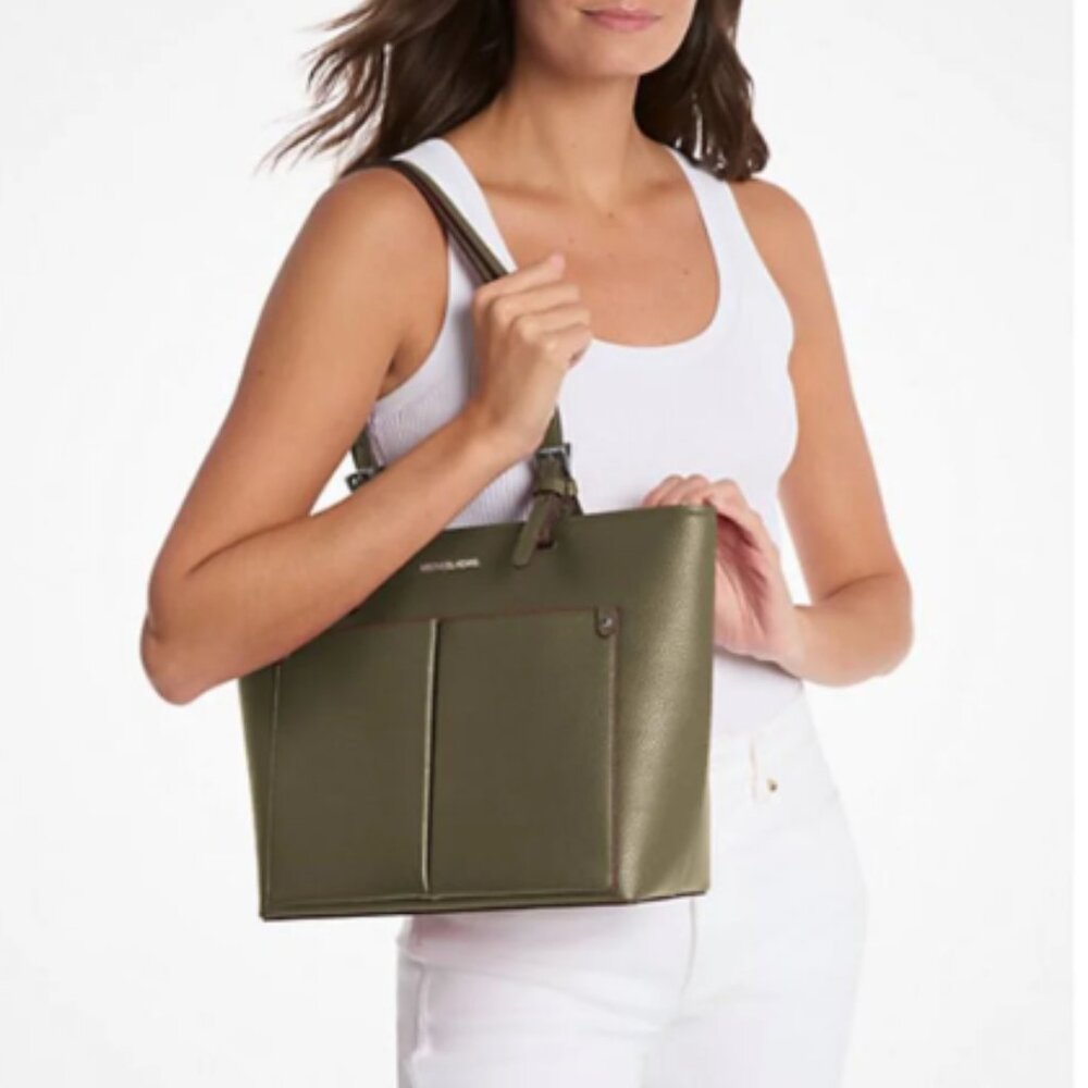 Michael Kors Jet Set Travel MD Double Pocket Tote Shoulder Bag Olive